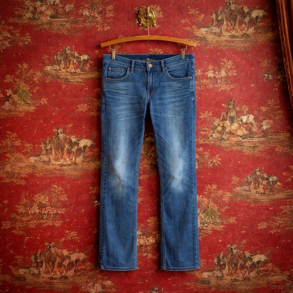 Ralph Lauren blue straight leg distressed  hemline stretch denim jeans 30x32